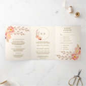 Boho peach Floral in één ivoren bruiloft Drieluik Uitnodiging (Binnen)