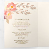 Boho peach Floral in één ivoren bruiloft Drieluik Uitnodiging (Binnenzijde eerst)