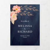 Boho peach Floral in één marineblauw huwelijk Drieluik Uitnodiging (Cover)