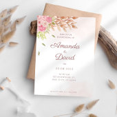 Boho Peach Floral Wedding Invitation Kaart