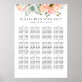 Boho Peach Floral Wedding Seating Chart Poster (Voorkant)