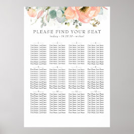 Boho Peach Floral Wedding Seating Chart Poster