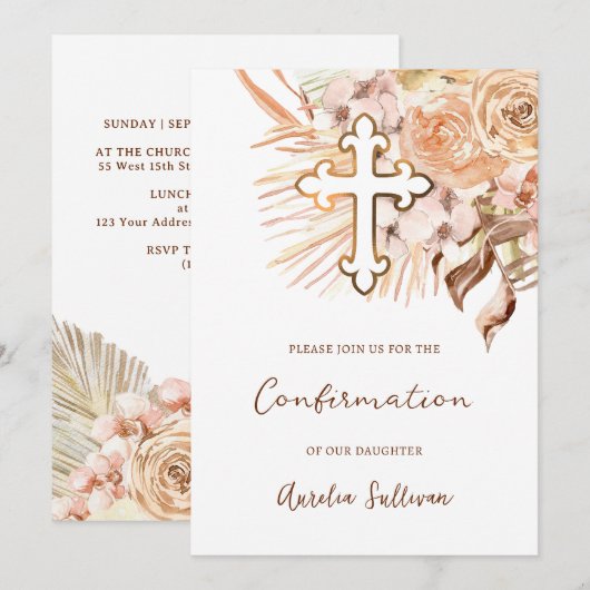 Boho Peach Flowers bevestiging Kaart (Voorkant / Achterkant)