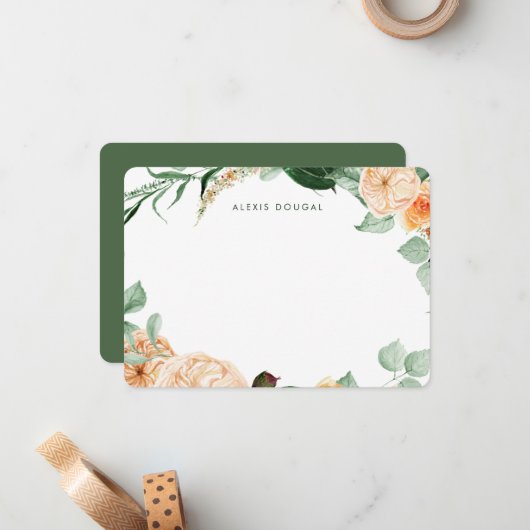 Boho Peach Greenery Women Persoonlijke verhalen Notitiekaartje (Voorkant / Achterkant in situ)