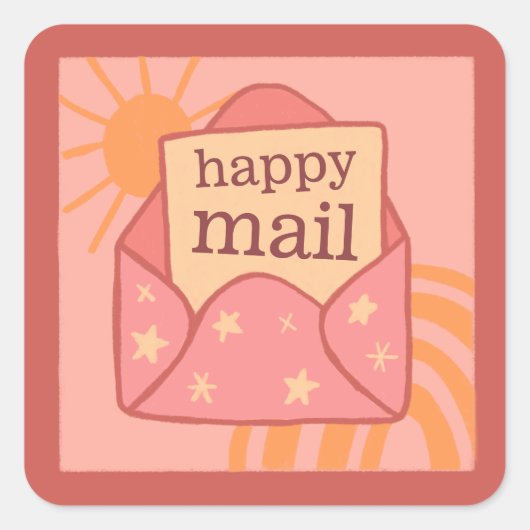 Boho peach happy mail small business sticker (Voorkant)