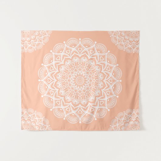 Boho Peach Mandala Wandkleed (Voorkant (horizontaal))