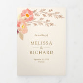 Boho Peach Orchidee Bloem QR Code Ivoren Huwelijk Drieluik Uitnodiging (Cover)