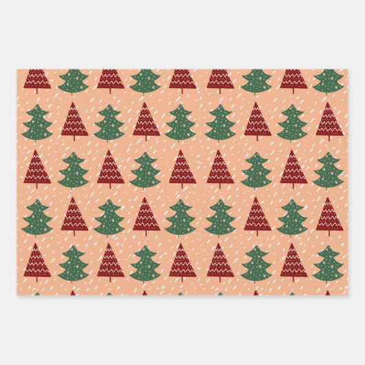 Boho Peach Red Green Kerstbomen Holiday Inpakpapier Vel (Voorkant 2)