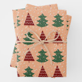 Boho Peach Red Green Kerstbomen Holiday Inpakpapier Vel (In situ)