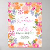 Boho Peach Roze Bloemen Afstudeerfeest Welkom Poster (Voorkant)