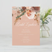 Boho Peach & Rust Bloemen Peach Blush Bruids Lunch Kaart (Staand voorkant)