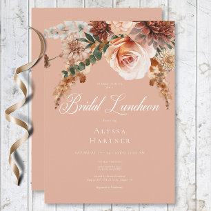 Boho Peach & Rust Bloemen Peach Blush Bruids Lunch Kaart