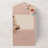 Boho Peach & Rust Bloemen & Veer Peach QR Code All In One Uitnodiging (Buitenkant)