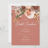 Boho Peach & Rust Bloemenroest Bruidslunch Kaart (Voorkant)