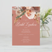 Boho Peach & Rust Bloemenroest Bruidslunch Kaart (Staand voorkant)