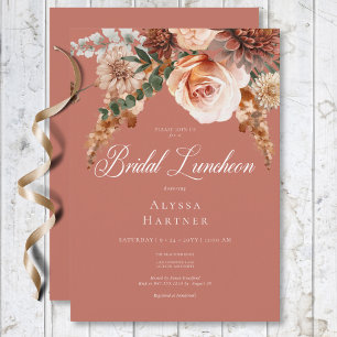 Boho Peach & Rust Bloemenroest Bruidslunch Kaart