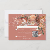 Boho Peach & Rust Bloemenroest QR Code RSVP Kaartje (Voorkant)