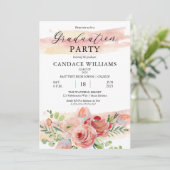 Boho Peach Waterverf Floral Graduation Party Kaart (Staand voorkant)