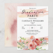 Boho Peach Waterverf Floral Graduation Party Kaart (Voorkant / Achterkant)