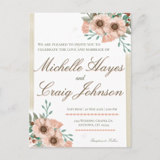 BOHO Peach Wedding Briefkaart (Voorkant)