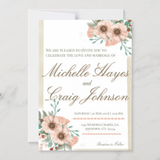 BOHO Peach Wedding Magnetische Uitnodiging