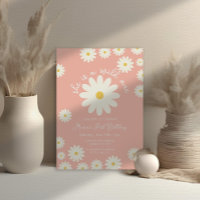 Boho Peach White Daisy Ze is een Wild ONE Verjaard