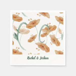 Boho Peach Wildflower & Sage Groen Huwelijk Servet