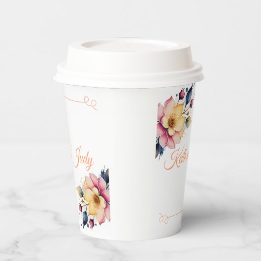 Boho Peachy Floral Papieren Bekers (Links)