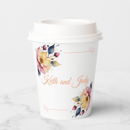 Boho Peachy Floral Papieren Bekers (Achterkant)