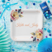 Boho Peachy Floral Papieren Bordje (Feest)