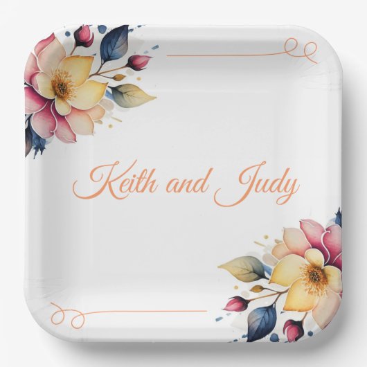 Boho Peachy Floral Papieren Bordje (Voorkant)