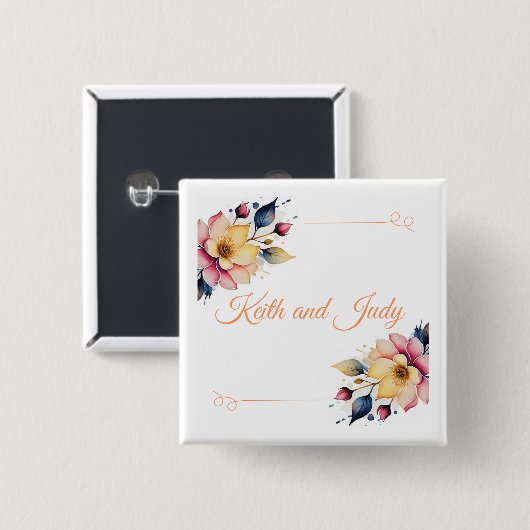 Boho Peachy Floral Vierkante Button 5,1 Cm (Voorkant /achterkant)