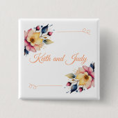 Boho Peachy Floral Vierkante Button 5,1 Cm (Voorkant)