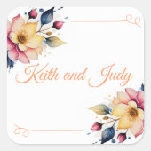 Boho Peachy Floral Vierkante Sticker (Voorkant)