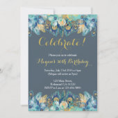 Boho Peacock Feather Gold en Navy Invitation Kaart (Voorkant)