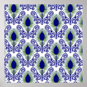 Boho Peacock Feather Jewel Tone-Blue Green Poster