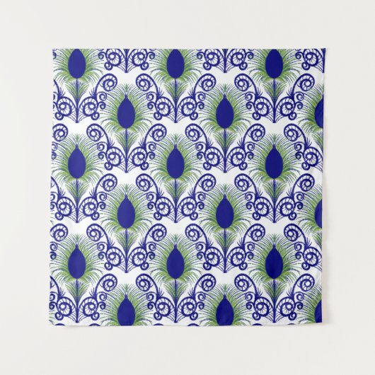 Boho Peacock Feather Jewel Tone-Blue Green Wandkleed (Voorkant)