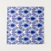 Boho Peacock Feather Jewel Tone-Blue Wandkleed (Voorkant (horizontaal))