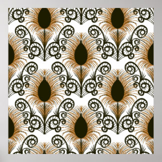 Boho Peacock Feather Jewel Tone-Brown & Gold Poster