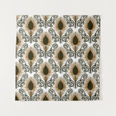 Boho Peacock Feather Jewel Tone-Brown & Gold Wandkleed (Voorkant)