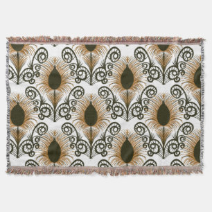 Boho Peacock Feather Jewel Tone-Golden Brown Deken