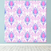 Boho Peacock Feather Jewel Tone-Neon Pink Canvas Afdruk (Insitu (Houten vloer))