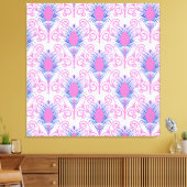 Boho Peacock Feather Jewel Tone-Neon Pink Canvas Afdruk (Insitu (Woonkamer))