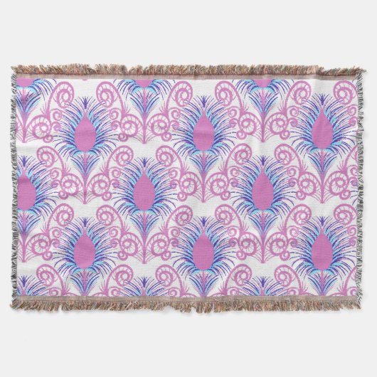 Boho Peacock Feather Jewel Tone-Neon Pink Deken (Voorkant)