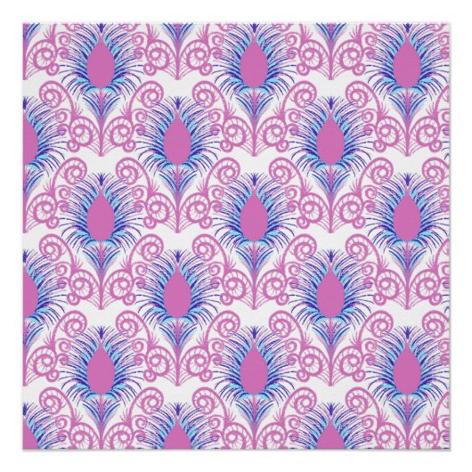 Boho Peacock Feather Jewel Tone-Neon Pink Perfect Poster (Voorkant)