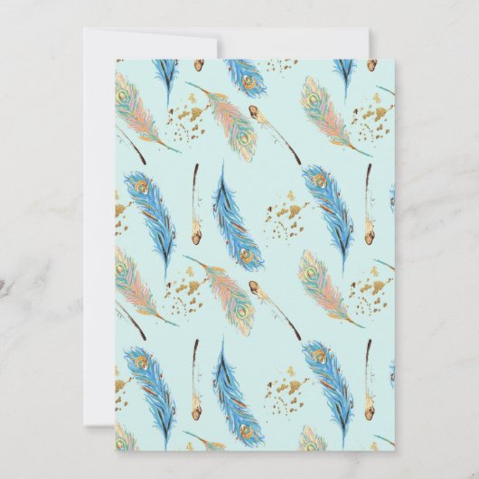 Boho Peacock Feathers Mint Peach Gold Turquoise Kaart (Achterkant)
