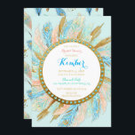 Boho Peacock Feathers Mint Peach Gold Turquoise Kaart<br><div class="desc">Peacockveren in turquoise,  munt,  aqua,  perziken en goud. Geschikt voor alle gevallen,  zoals Vrijgezellenfeest,  Baby shower,  Birthday,  Jubileum,  themapartij of pensionering.</div>