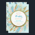 Boho Peacock Feathers Mint Peach Gold Turquoise Kaart<br><div class="desc">Pauw veren in turkoois,  munt,  aqua,  perzik en goud. Geschikt voor elke gelegenheid zoals Vrijgezellenfeest,  Baby shower,  verjaardag,  Jubileum,  themafeest of pensionering.</div>