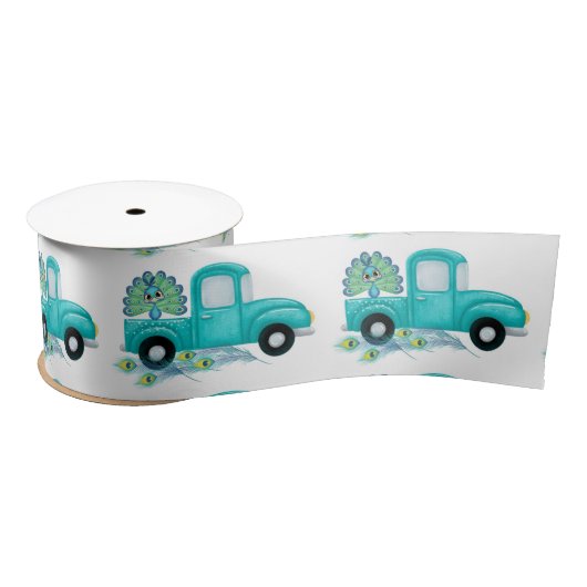 Boho Peacock Feathers  Truck Baby shower Satijnen Lint (Spoel)