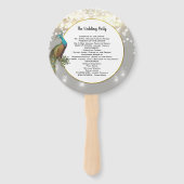 Boho Peacock Gray Blauwgroen Gold Wedding Programm Handwaaier (Achterkant)